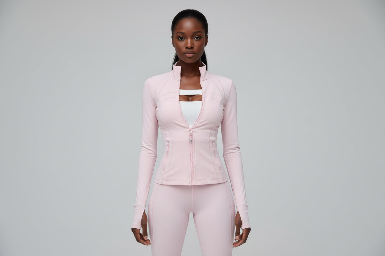 Original Define jacket in a sleek, sculpted silhouette with a refined stand‑collar and elevated zip‑front finish.