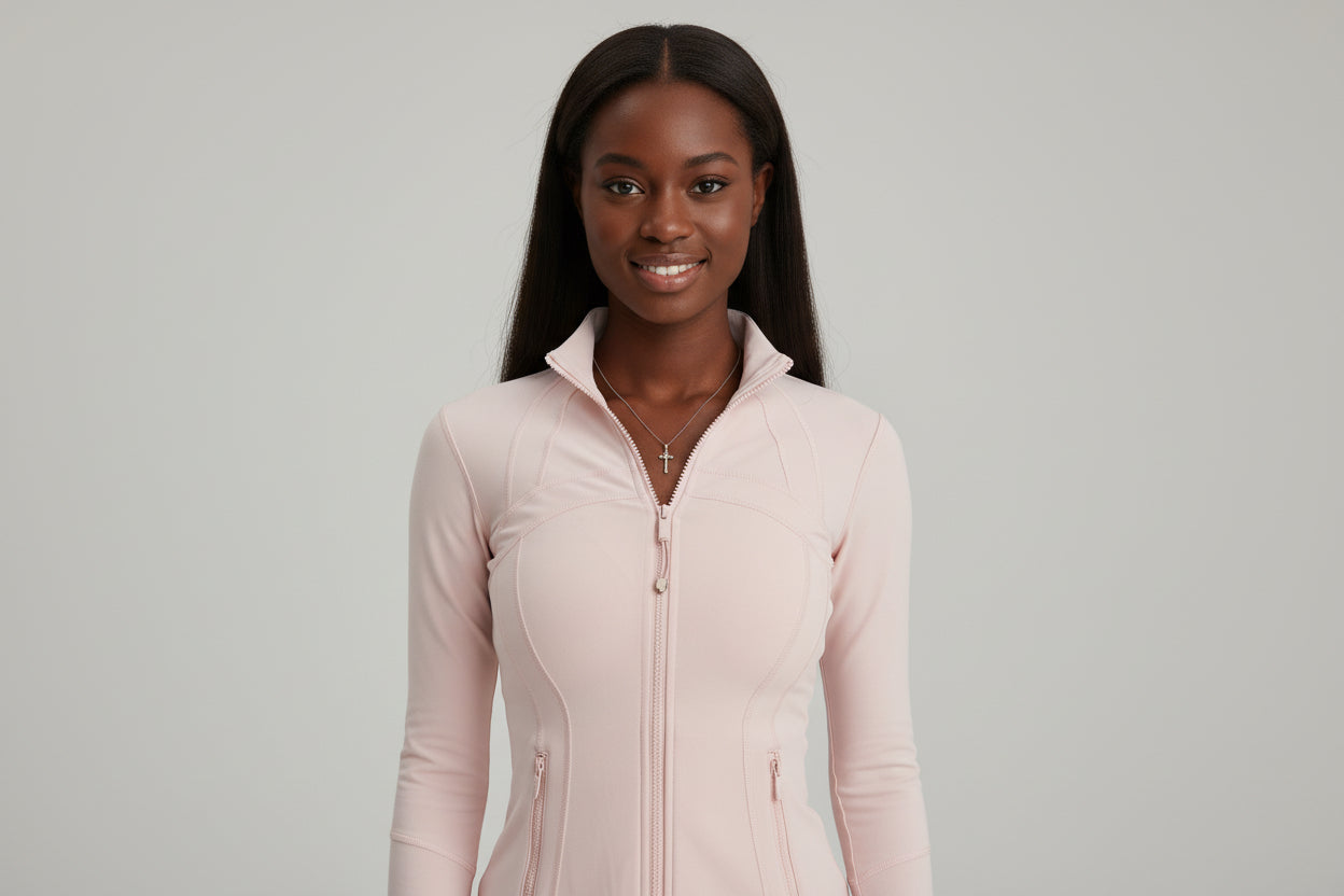Original Define jacket in a sleek, sculpted silhouette with a refined stand‑collar and elevated zip‑front finish.