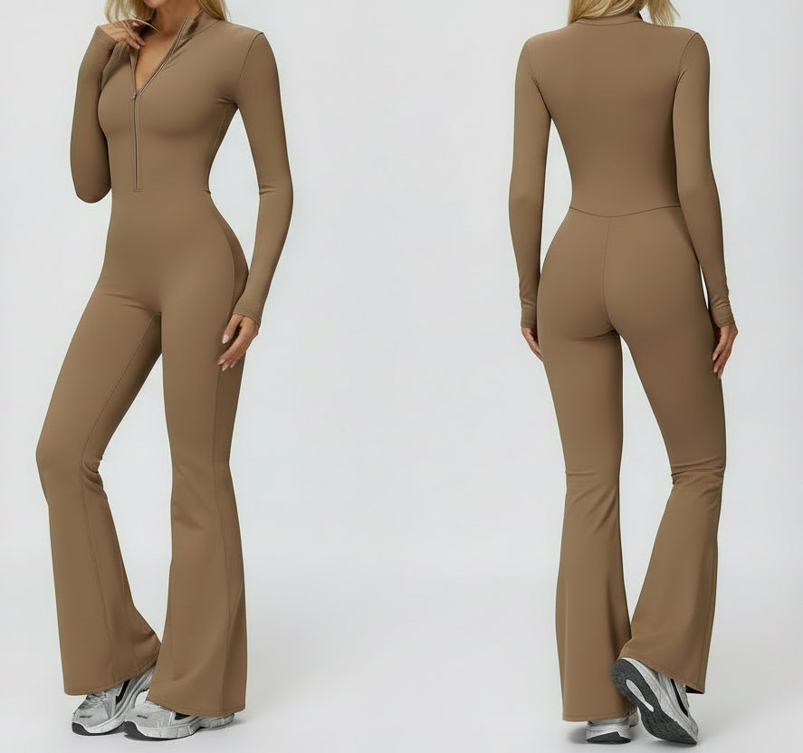 Autumn–winter fleece jumpsuit with a sleek, sculpted silhouette and an elevated wide‑leg finish.