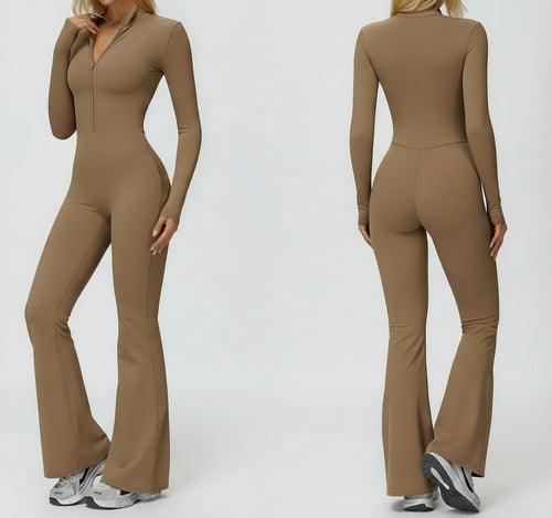 Autumn–winter fleece jumpsuit with a sleek, sculpted silhouette and an elevated wide‑leg finish.