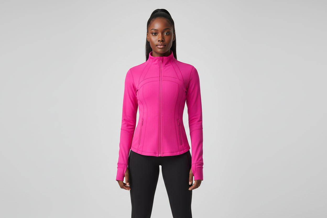 Original Define jacket in a sleek, sculpted silhouette with a refined stand‑collar and elevated zip‑front finish.