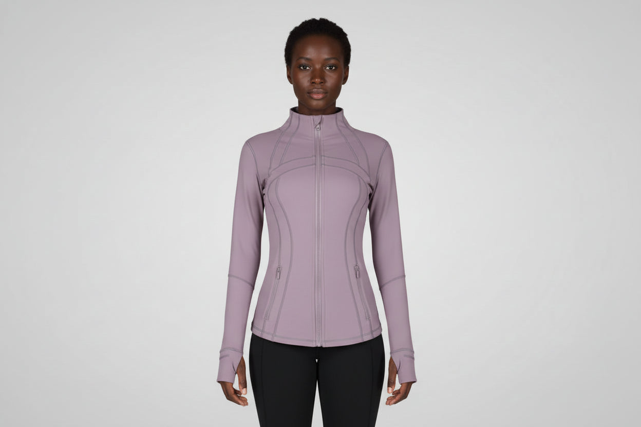 Original Define jacket in a sleek, sculpted silhouette with a refined stand‑collar and elevated zip‑front finish.