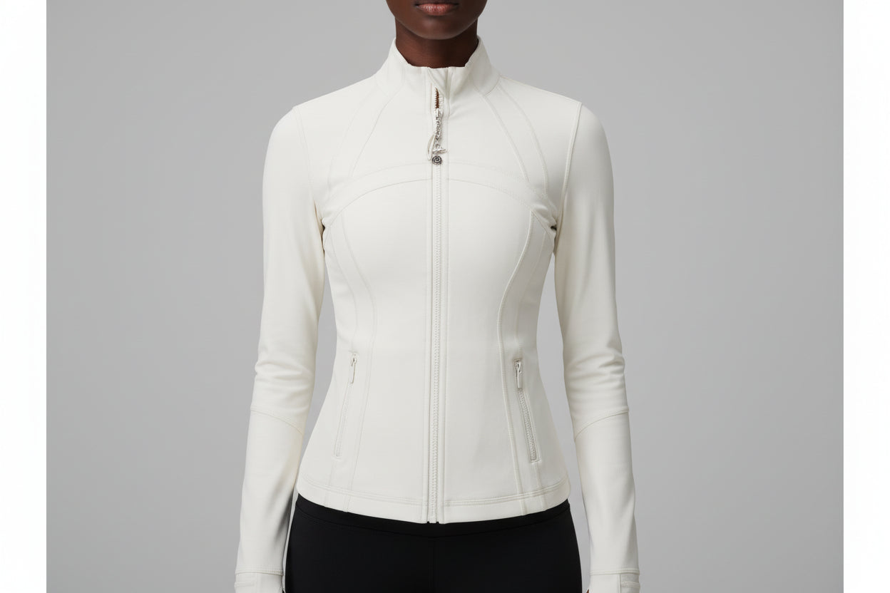 Original Define jacket in a sleek, sculpted silhouette with a refined stand‑collar and elevated zip‑front finish.