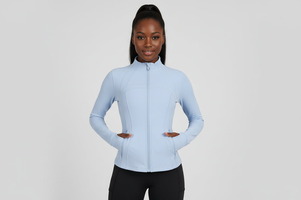 Original Define jacket in a sleek, sculpted silhouette with a refined stand‑collar and elevated zip‑front finish.