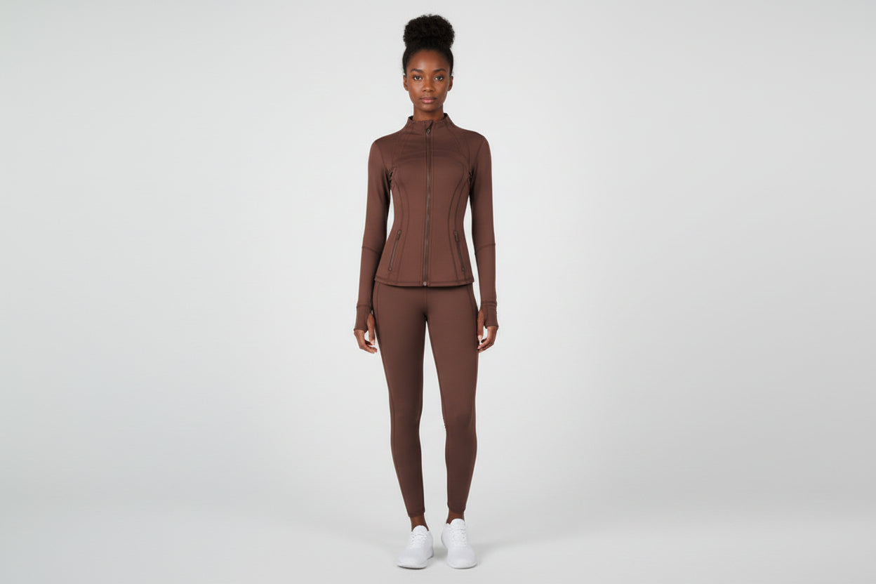 Original Define jacket in a sleek, sculpted silhouette with a refined stand‑collar and elevated zip‑front finish.