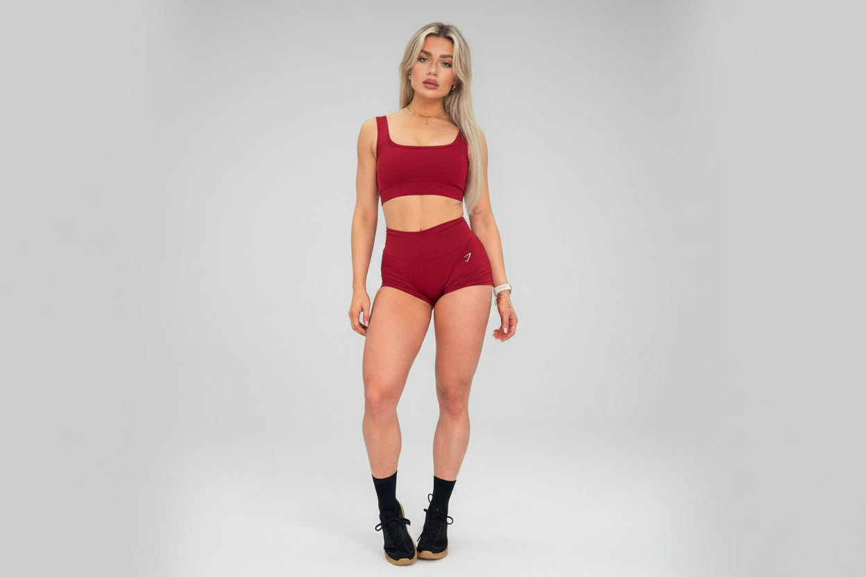 High‑waisted sculpting three‑piece set with a sleek double‑rubbed finish and elevated peach‑lift contour.