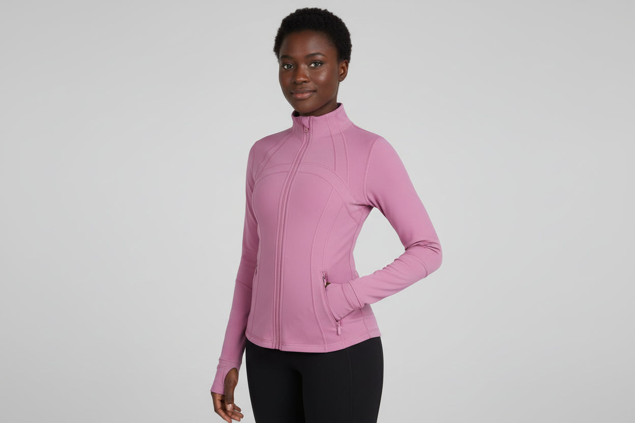 Original Define jacket in a sleek, sculpted silhouette with a refined stand‑collar and elevated zip‑front finish.