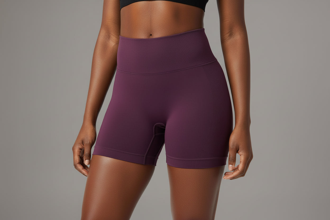 High‑waisted, seamless 3″ yoga shorts with a sculpted, peach‑lift fit and quick‑dry performance for running and training.