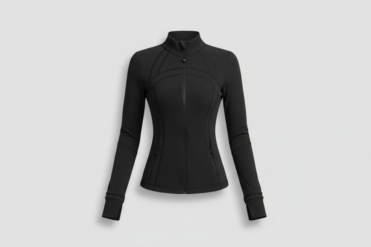 Original Define jacket in a sleek, sculpted silhouette with a refined stand‑collar and elevated zip‑front finish.