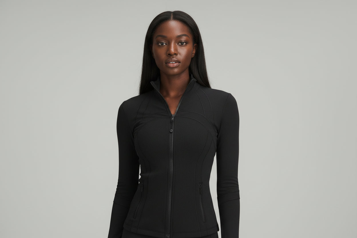 Original Define jacket in a sleek, sculpted silhouette with a refined stand‑collar and elevated zip‑front finish.